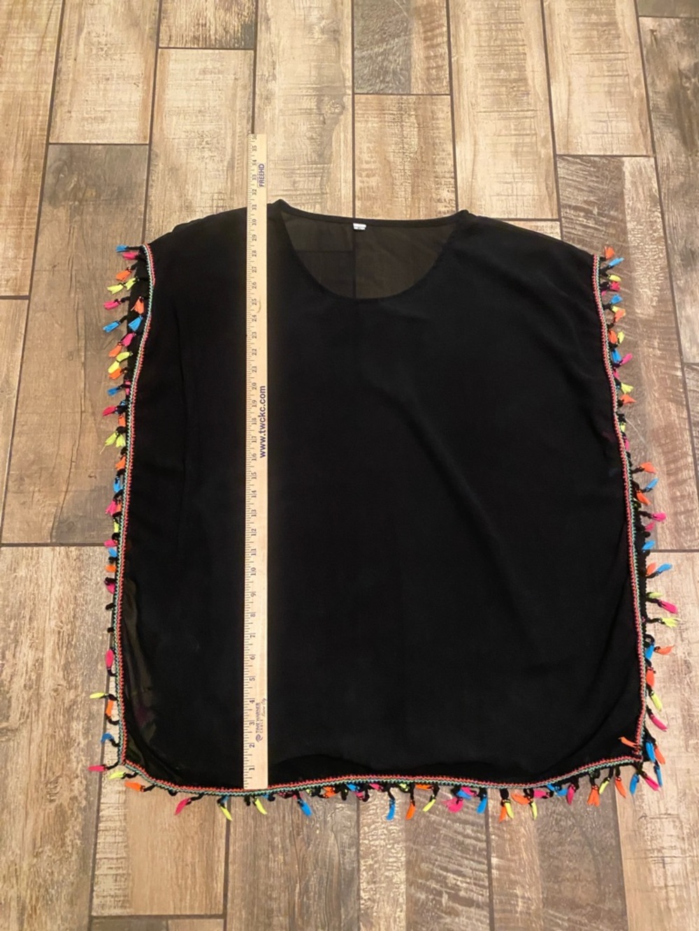 Gokey Black neon Tassel semi sheer black swimsuit coverup - Picture 7 of 11